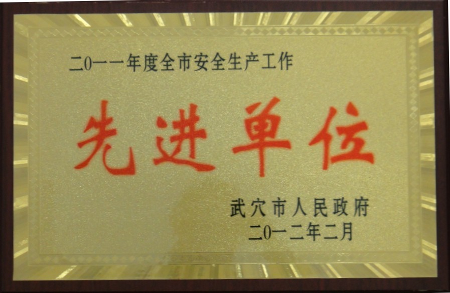2011年度全市安全生產(chǎn)工作先進(jìn)單位（黃岡亞東）