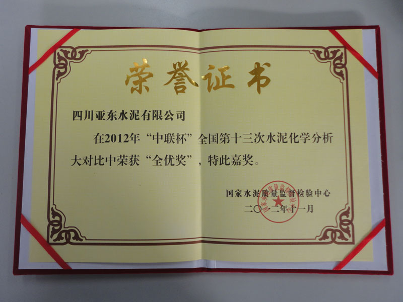 水泥化學分析大對比全優(yōu)獎（四川亞東）