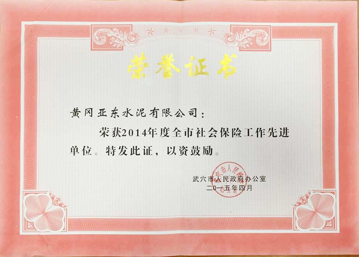 武穴市社會(huì)保險(xiǎn)工作先進(jìn)單位（黃岡亞?wèn)|）